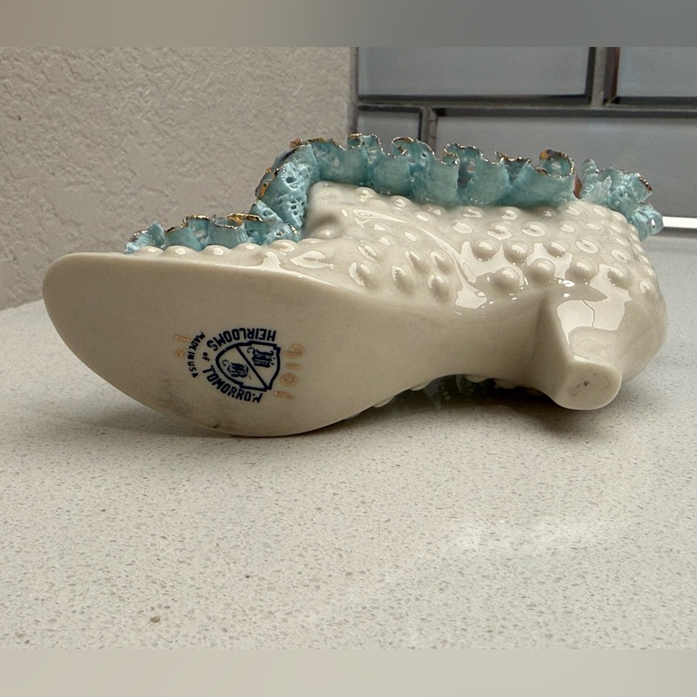Vintage Porcelain Decorative Shoe Slipper Pink Roses Hobnail Mid-Century 50s - Picture 7 of 17